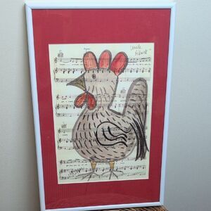 Artist Cher Scaffer Framed Original Rooster Art on Uncle Albert Music Sheet